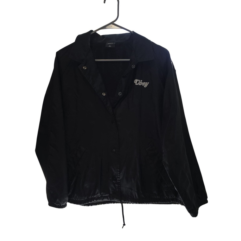 Obey Mens Devious Scumbags 1989 Coaches Jacket Black Windbreaker Skull Graphic M